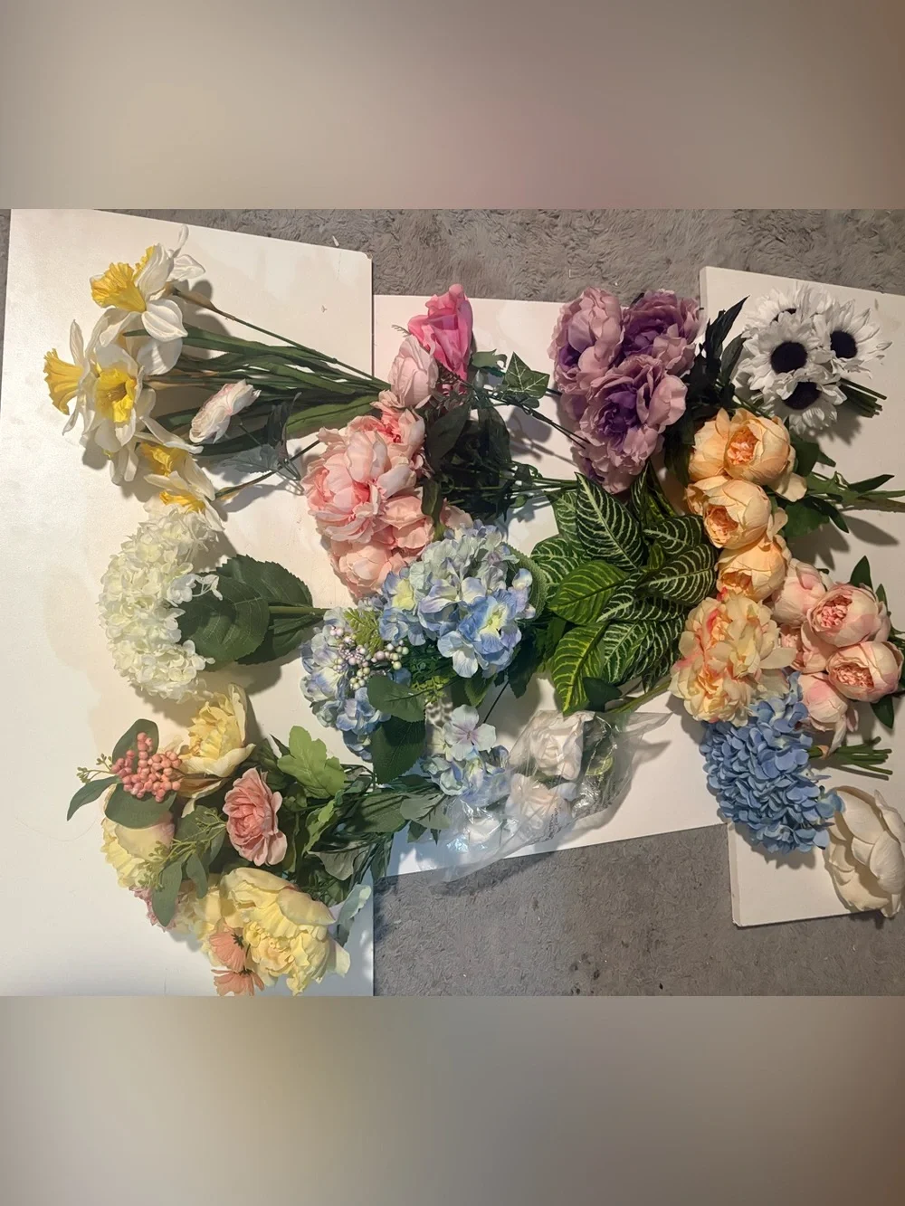 Huge bundle of mixed faux flowers, real touch, silk flowers for crafts, home dec